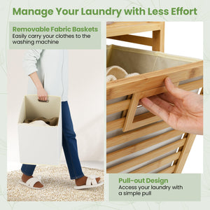 Double Tilt-out Laundry Hamper with 2 Removable Bins-Natural view 8