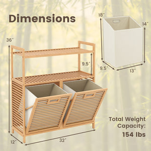 Double Tilt Out Laundry Hamper with 2 Shelves for Dirty Clothes-Natural view 5