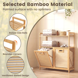 Double Tilt Out Laundry Hamper with 2 Shelves for Dirty Clothes-Natural view 9
