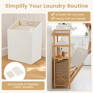 Double Tilt Out Laundry Hamper with 3 Shelves and 2 Removable Baskets for Dirty Clothes-Natural view 7