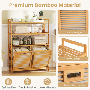 Double Tilt Out Laundry Hamper with 3 Shelves and 2 Removable Baskets for Dirty Clothes-Natural view 8