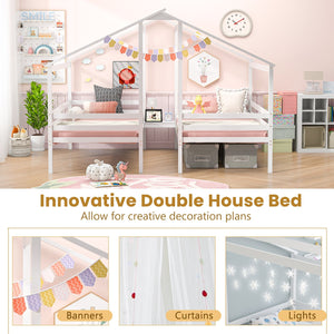 Double Twin Size Wooden Bed Frames with Built-in Table for Kids-White view 7