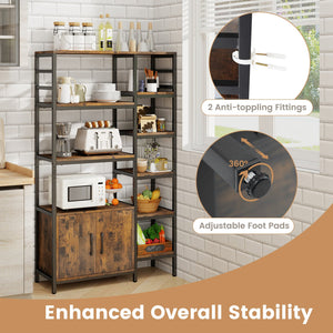 Double Wide 8-Tier Bookshelf with 2-Door Cabinet for Living Room Home Office-Rustic Brown view 9