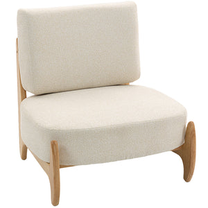 Accent Chair with Rubber Wood Frame, Wide Seat, Modern Chenille Bedroom Chair with Thick Cushion, Cream White