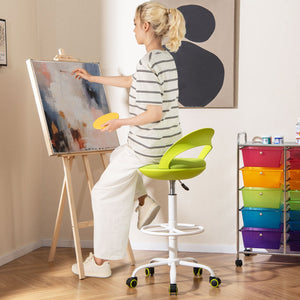 Drafting Stool Rolling Tall Desk Chair with Wheels-Green view 4