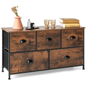 Dresser Organizer with 5 Drawers and Wooden Top-Rustic Brown view 8