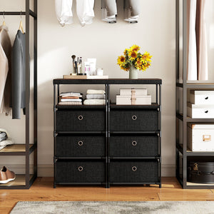 Dresser with 3/4 Drawers Fabric Storage Tower with Wood Top and Metal Frame-M view 7