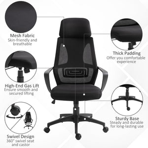 Mesh Office Chair with Up&Down Headrest, Ergonomic Computer Desk Chair with Adjustable Tilt Angle, Height Adjustable Swivel Seat with Lumbar Support for Office, Black