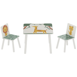 Qaba 3-Piece Kids Table and Chair Set with Animal Pattern for Boys and Girls Aged 3-8, Bedroom, Nursery, Playroom