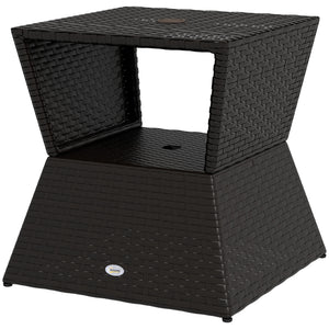 Rattan Wicker Side Table, 21.3" Square Outdoor End Table with Umbrella Hole 2-Tier Storage for Patio Garden – view 2