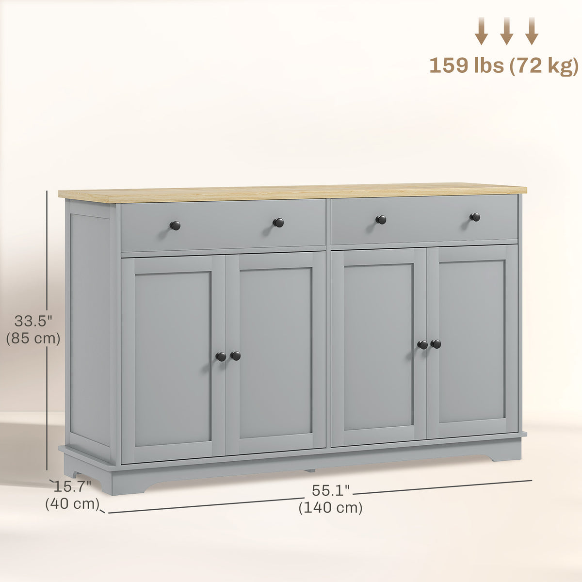 Modern Sideboard, Buffet Cabinet with Storage Drawers, Adjustable Shelves for Living Room, Dining Room, Entryway, Grey