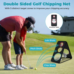 Dual-Sided Golf Chipping Net Triple Target Training System with 5 Target Holes view 7