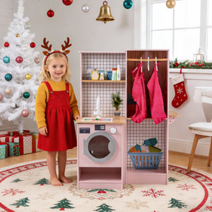 Dual-Sided Kids Play Kitchen with Water Dispenser and Range Hood for 3+ Years Old-Pink view 3