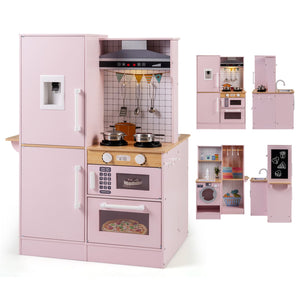 Dual-Sided Kids Play Kitchen with Water Dispenser and Range Hood for 3+ Years Old-Pink view 4
