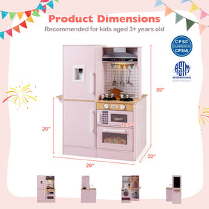 Dual-Sided Kids Play Kitchen with Water Dispenser and Range Hood for 3+ Years Old-Pink view 5