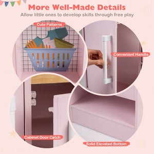 Dual-Sided Kids Play Kitchen with Water Dispenser and Range Hood for 3+ Years Old-Pink view 7