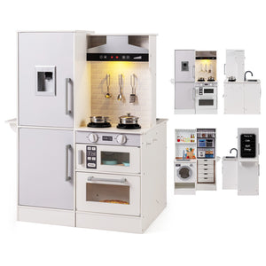 Dual-Sided Kids Play Kitchen with Water Dispenser and Range Hood for 3+ Years Old-White view 4