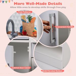 Dual-Sided Kids Play Kitchen with Water Dispenser and Range Hood for 3+ Years Old-White view 7