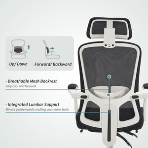 Ergonomic Office Chair, Mesh Reclining Desk Chair with Adjustable Lumbar Support, Headrest, Beige – view 11