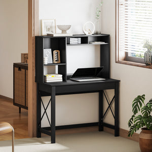 Computer Desk with Hutch, Home Office Table with Storage Shelves and Open Compartments for Writing, Work – view 21