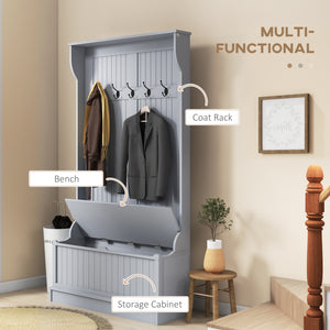3-In-1 Hall Tree w/ Coat Rack, Shoe Storage and Bench Seat, Entryway Bench w/ 4 Hooks for Hallway, Living Room, White