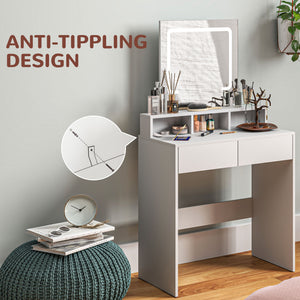 Makeup Vanity Desk with Mirror and LED Lights, for Bedroom, Modern Dressing Table with Drawers, Compartments, White