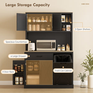 69" Pantry Cabinet with Charging Station, Kitchen Cabinet with Microwave Stand, Tilt-Out Trash Can Cabinet – view 3