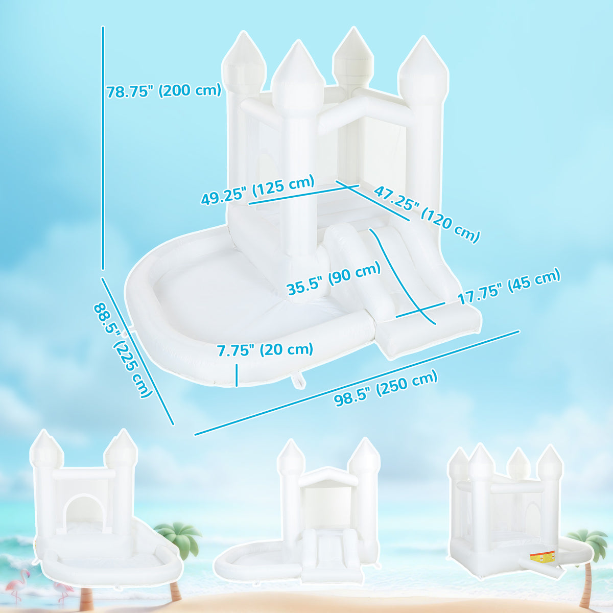 Qaba Inflatable Bouncy Castle for Kids, 3-in-1 White Bounce House with Slide, Ball Pit and 370W Blower, White