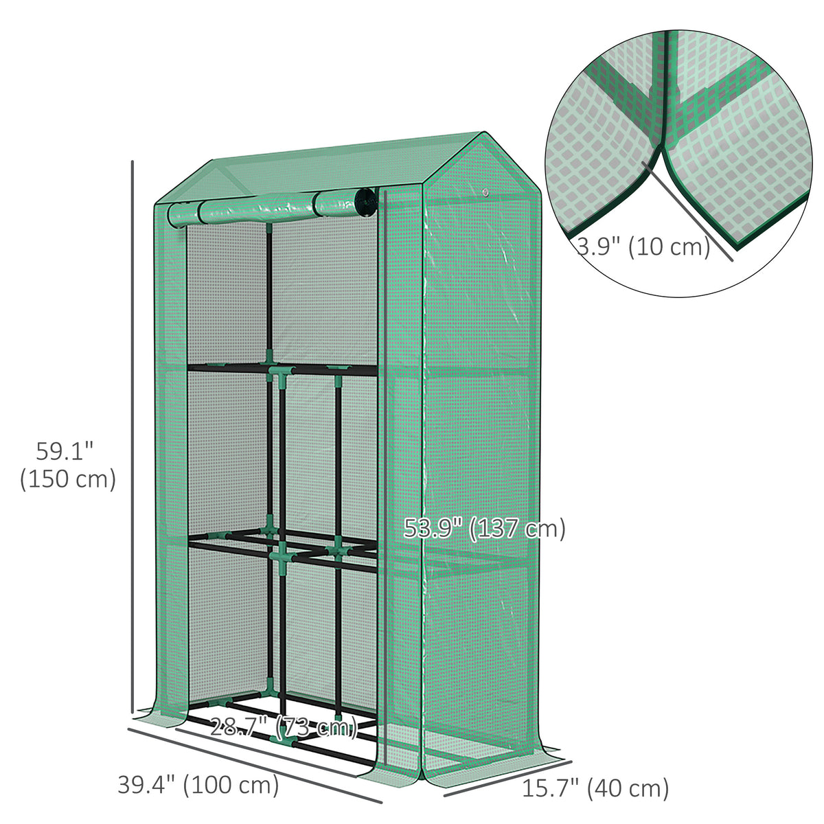 Mini Greenhouse with 3 Tier Shelves, 3 Roll-Up Doors for Indoor Outdoor, Green – view 2