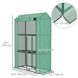 Mini Greenhouse with 3 Tier Shelves, 3 Roll-Up Doors for Indoor Outdoor, Green – view 2