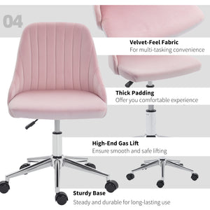 Vanity Chair for Makeup, Velvet Comfy Office Chair with Adjustable Height, Swivel Wheels for Bedroom, Living Room, Cream