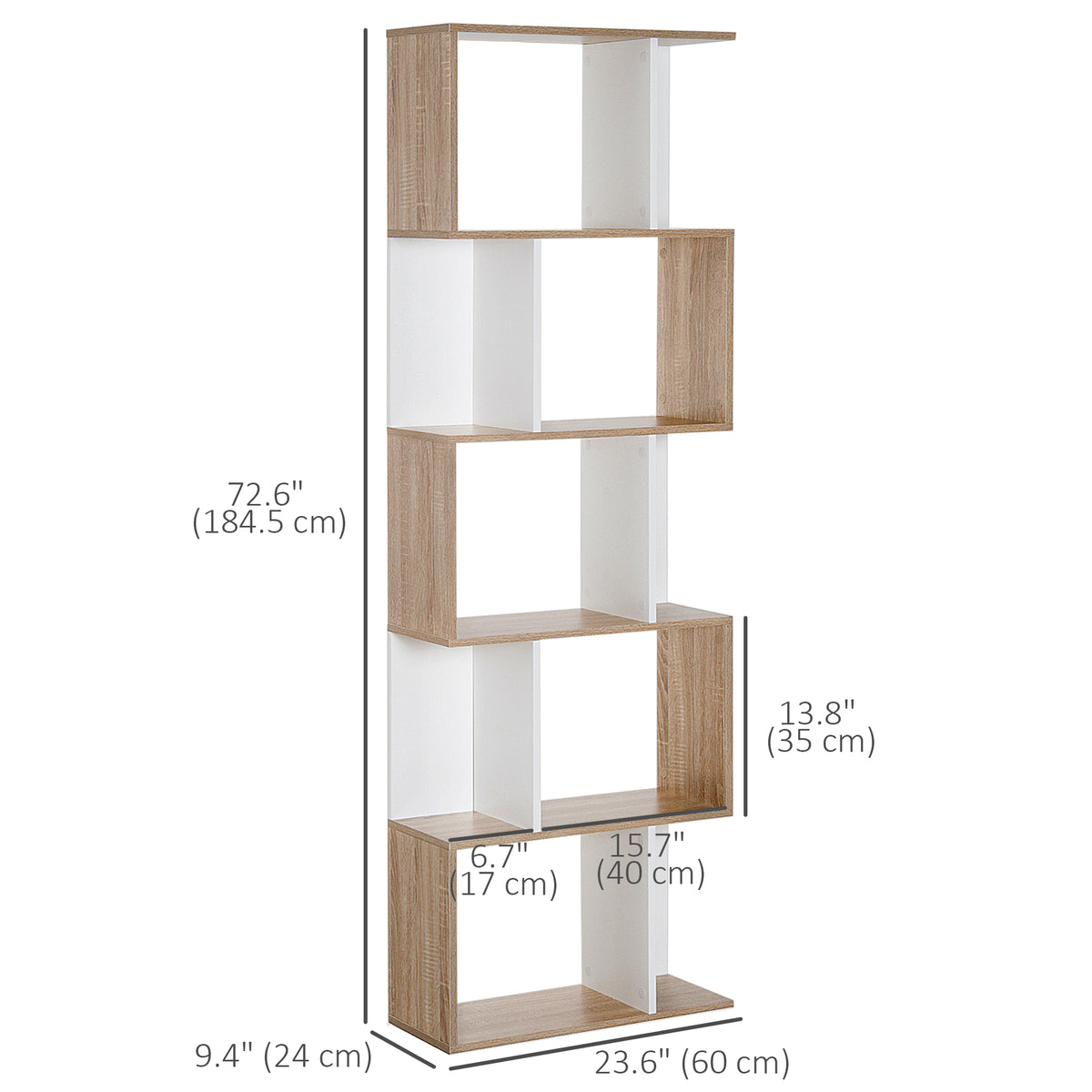 5-Tier Geometric Bookcase Display Shelf Storage Shelf Modern Room Divider Living Room Home Office Furniture, White