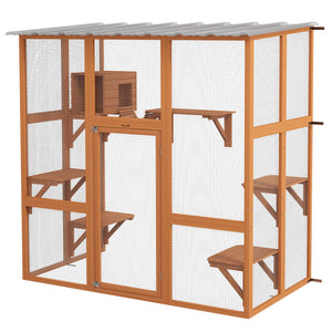 Large Outdoor Catio with Weatherproof Roof, Bridge, Resting Box, Platforms, Grey – view 8