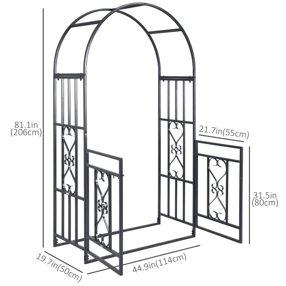 6.7 FT Steel Garden Arch with Gate Outdoor Courtyard Arbor for Climbing Vine Plants Lawn Backyard Decoration Dark Grey