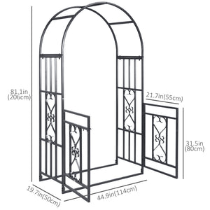 6.7 FT Steel Garden Arch with Gate Outdoor Courtyard Arbor for Climbing Vine Plants Lawn Backyard Decoration Dark Grey