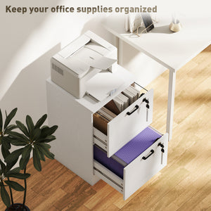 Vertical Filing Cabinet with 2 Drawers, Lock, File Cabinet for Home Office, A4 and Letter Size Files, White – view 3
