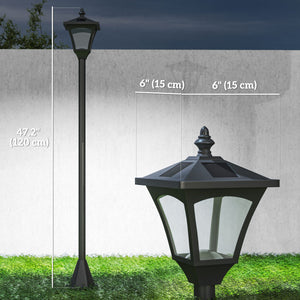 Single Solar Lamp Post Garden Solar-Powered LED Streetlight Style Outdoor Light Waterproof 5-6 Hours with Base for Lawn Pathway Walkway 47"H, Black