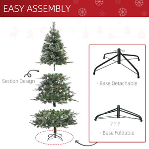 HOMCM 6FT Artificial Christmas Snow Pine Tree Holiday Home Xmas Decoration with Automatic Open, Pinecone