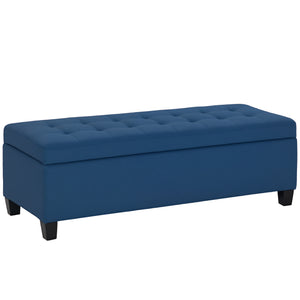 Rectangular Entry Bench, Tufted Upholstered Linen Fabric Wood Feet Storage Ottoman Bench, Beige – view 15