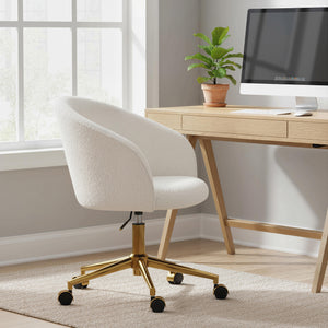 Office Chair, Teddy Fleece Upholstered Vanity Desk Chair, Cream White