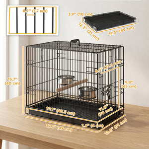 Bird Cage Portable w/ Slide-Out Tray Travel Cage for Parakeets w/ Perch & Food Bowls Black
