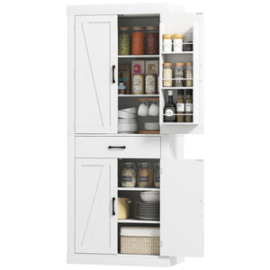72" Kitchen Pantry Cabinet, Farmhouse Kitchen Storage Cabinet with 4 Barn Doors, 6 Door Shelves, Drawer – view 15