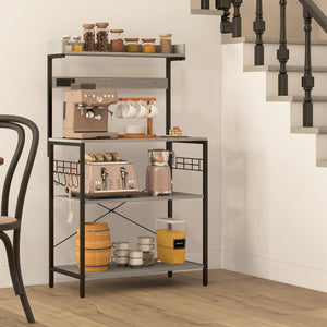 Kitchen Baker's Rack with Power Outlet, Coffee Bar Station with Adjustable Shelves and Hooks – view 21