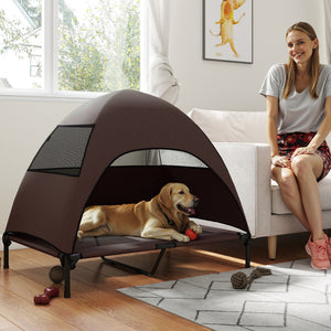 Elevated Dog Bed with Canopy Raised Dog Bed Washable Mesh Steel Frame 41.7" x 29.9" x 39"