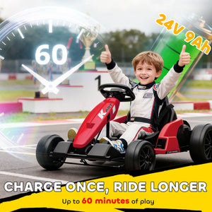 Qaba 24V Electric Go Kart with Dual 150W Motors, Adjustable Seat & 11.2MPH High Speed, Slow Start, 5-Point Harness