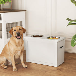 Large Elevated Pet Feeder with Storage Dog Pet Diner Function 2 Stainless Steel Dog Bowls Elevated Base for Large Dogs and Other Large Pet, White