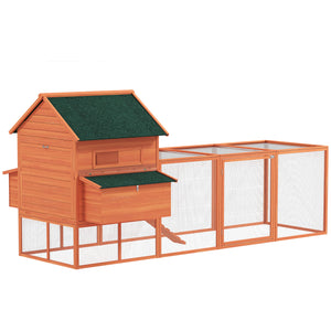 137" Wooden Chicken Coop with Chicken Run, Nesting Box, Dark Grey – view 8