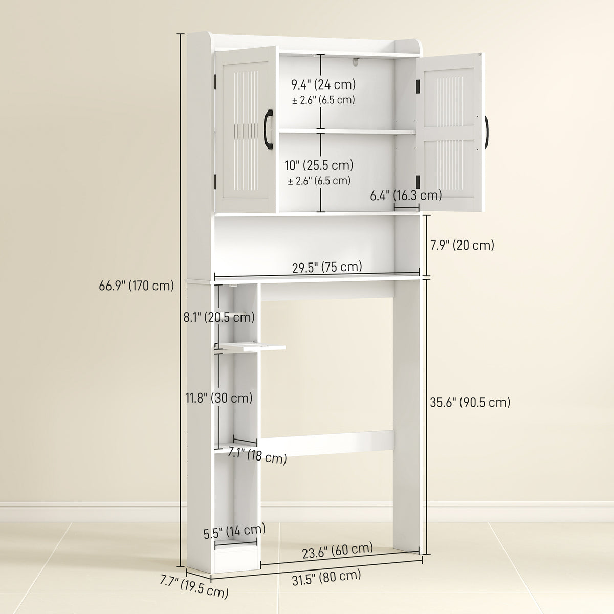 Over the Toilet Storage Cabinet, Bathroom Organizer with Adjustable Shelf, Toilet Paper Holder for Bathroom, Laundry