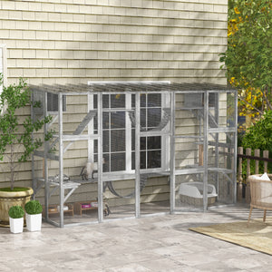 Large Outdoor Catio with Condos, Platforms, Doors, Ladders, Weather-Resistant Roof, Grey – view 7