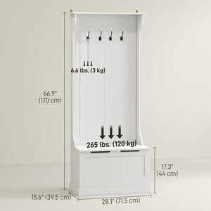 4-In-1 Hall Tree with Coat Rack, Top Shelf, Shoe Storage and Bench Seat, Entryway Bench with 4 Hooks